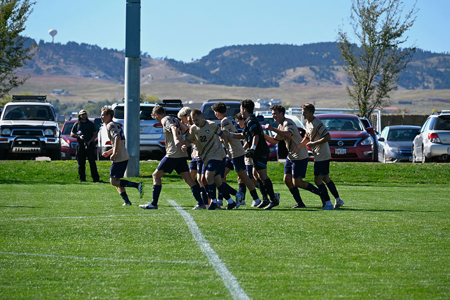 Soccer players taking field